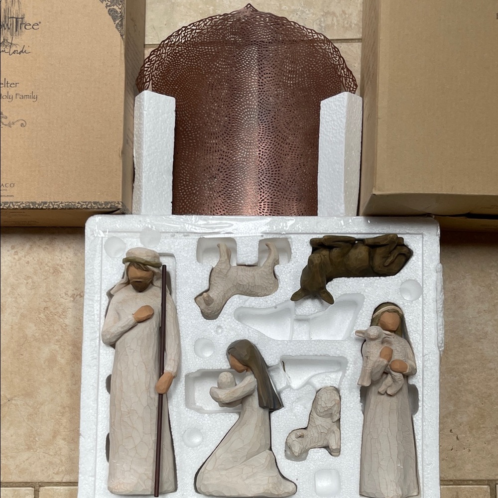 Nativity Figurine Set with Copper Shelter